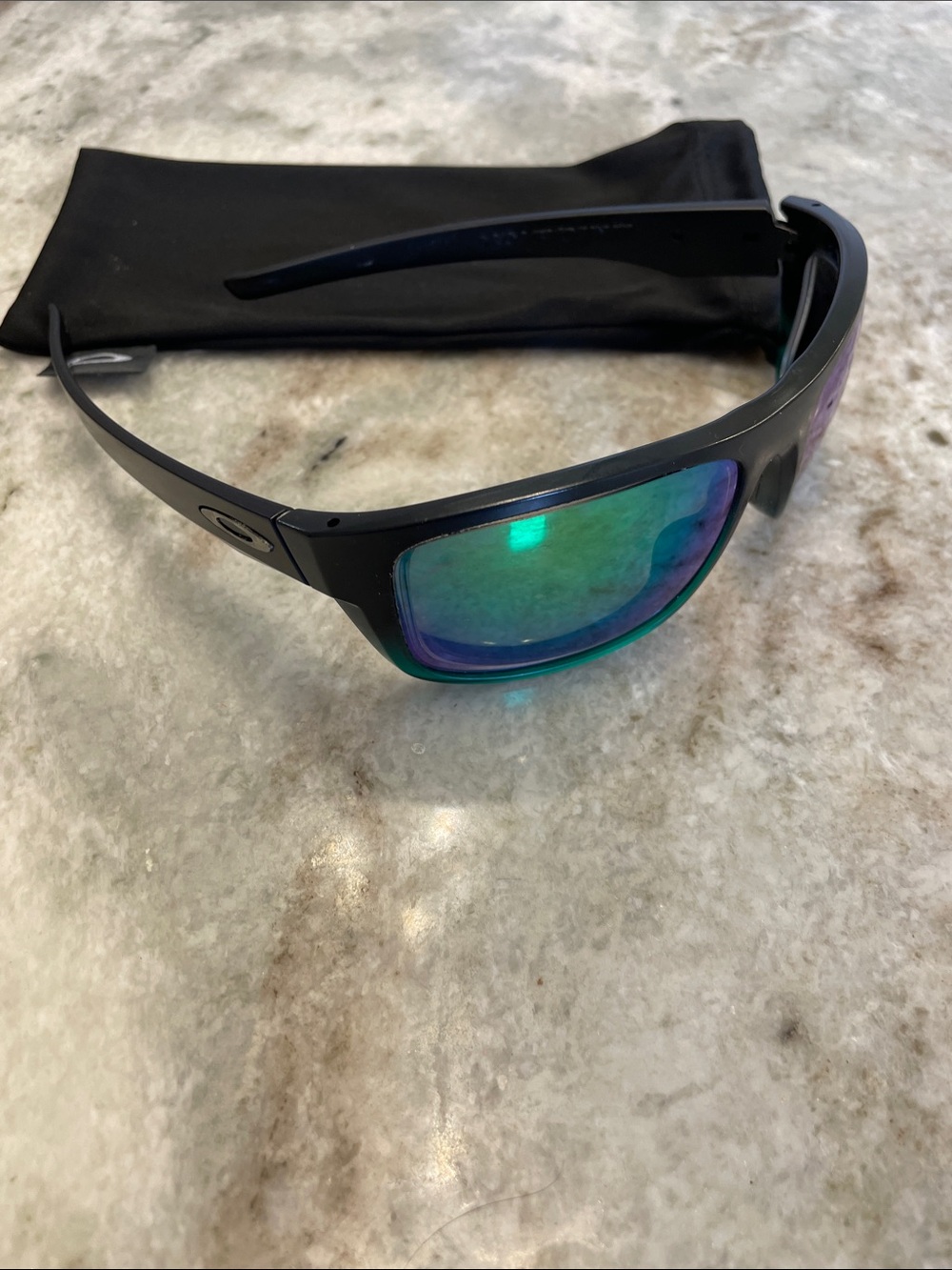 Oakley Black Sunglasses with Green-Purple Mirrored Lenses